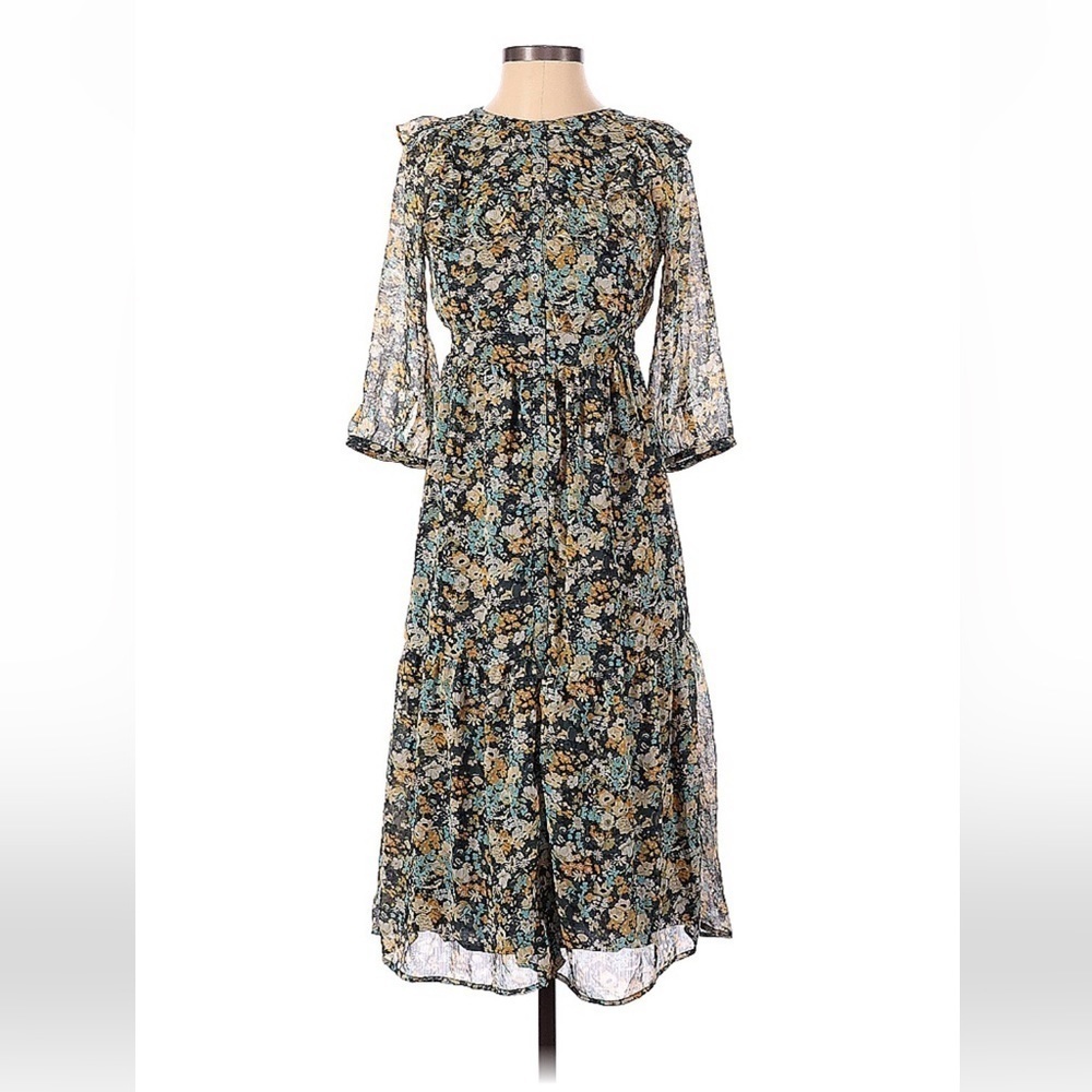 NWT Ann Taylor LOFT Dress Midi Floral Cottagecore Ruffle Button Down Petite XXS - Picture 10 of 10